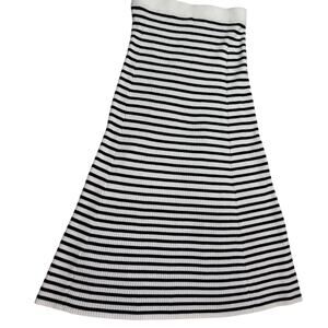 LOFT Women's Ribbed A Line Striped Midi Knit Skirt Cream Black Stripe XSP NWT